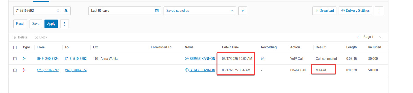 Direct Funding Now call log showing their claim that recipient initiated first call